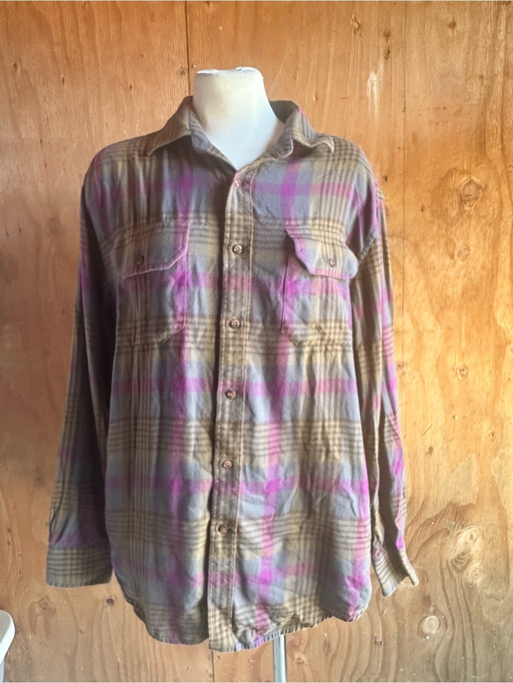 Pendleton Plaid Flannel Shirt | Magenta & Brown Button Down M